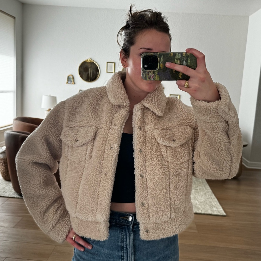 Blue Blush Cropped Sherpa Jacket